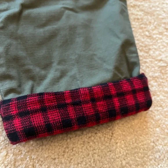 Eddie Bauer lined  Olive Chinos with Red Plaid flannel lining - Picture 3 of 15